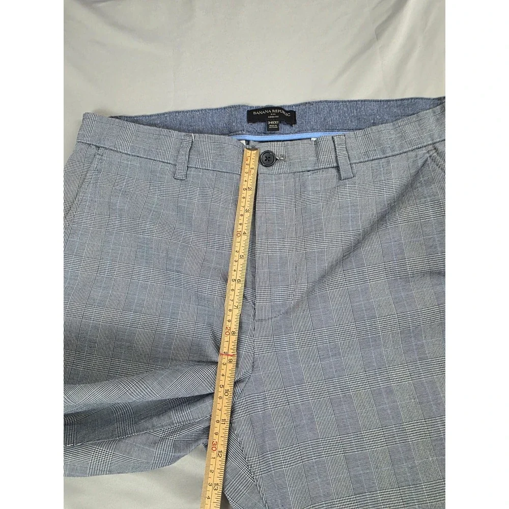 Banana Republic Aiden Fit Mens 34x32 Blue Glen Plaid Cotton Chino Pants Slim
